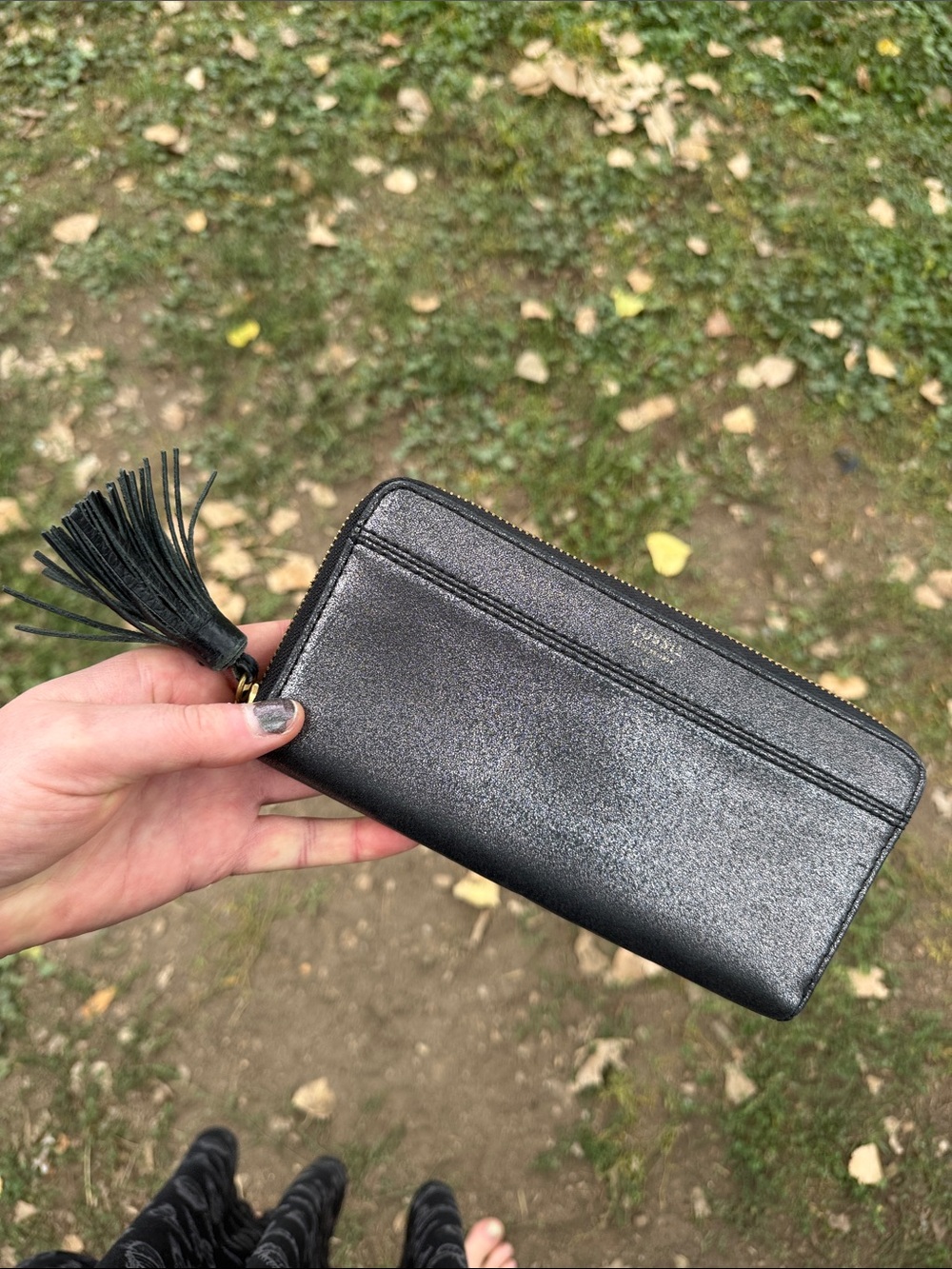 Fossil silver envelope zip wallet with tassle